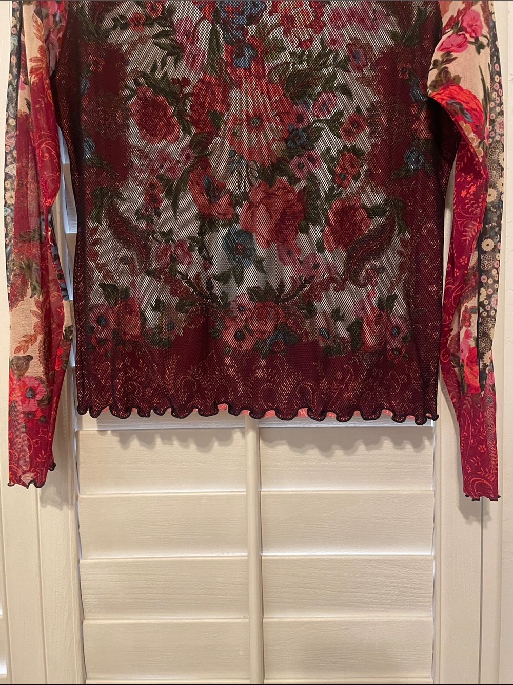 Anac Burgundy Floral Mesh Long-Sleeve Top - Picture 4 of 7